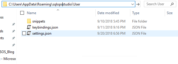 Captura de ecrã do ficheiro settings.json na estrutura de pastas do Explorador do Windows.