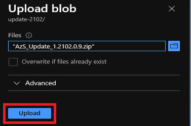 atualização do Azure Stack Hub - upload de blob