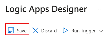 Captura de tela do botão Salvar do Logic Apps Designer.