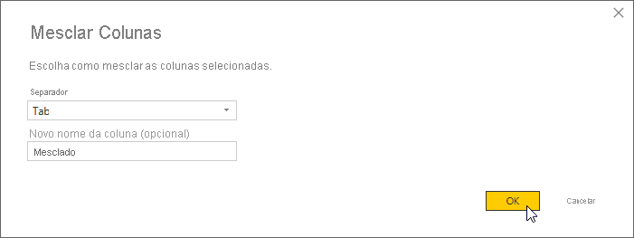 Mesclando campos usando a caixa de diálogo Mesclar colunas
