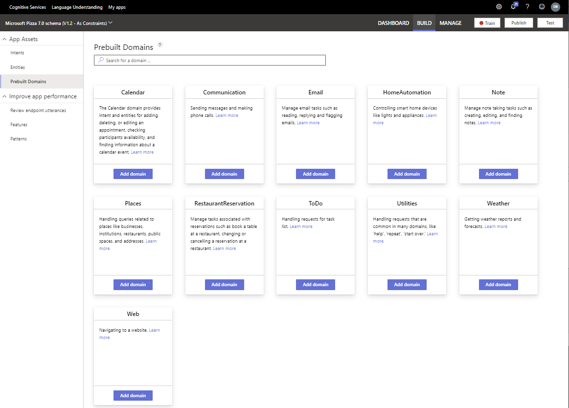 Adicionar domínio pré-criado do Calendário