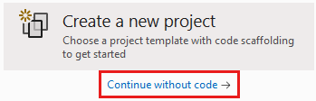 Captura de tela que mostra a janela de início do Visual Studio 2019.