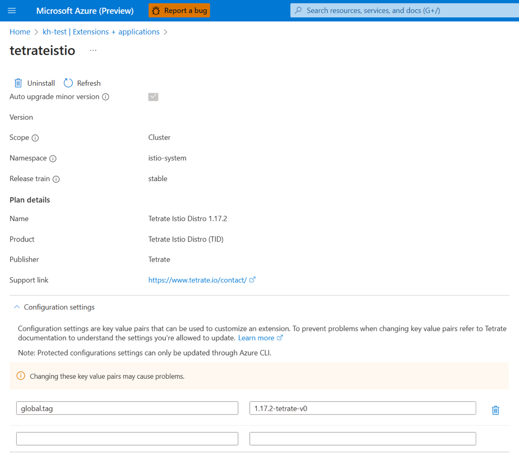 Captura de ecrã de Cluster-extension-config-settings.