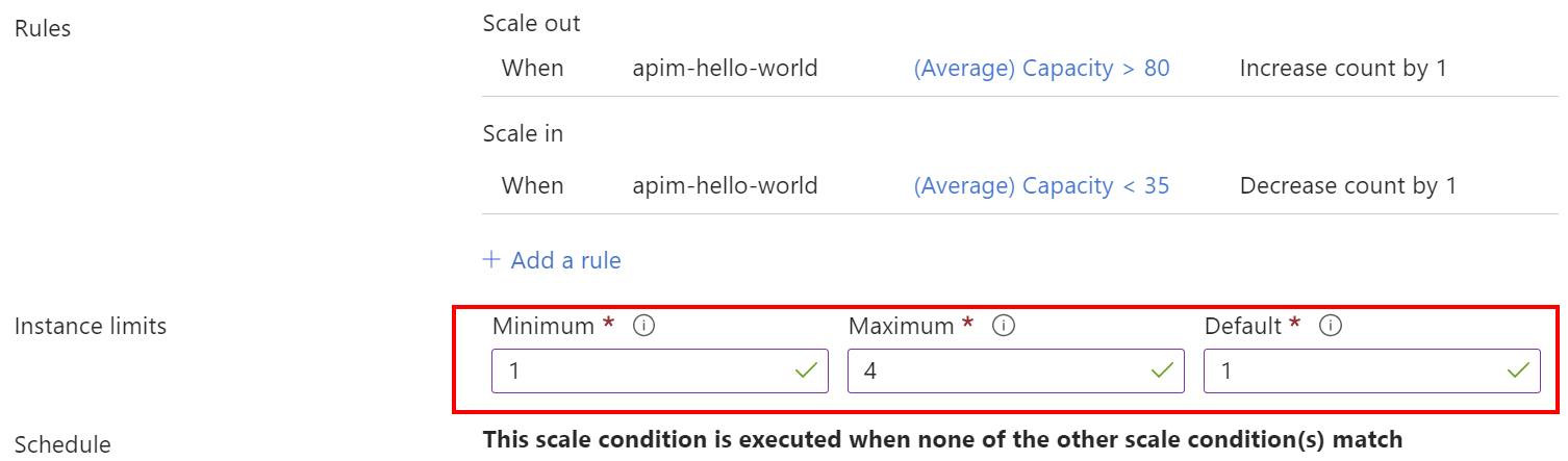 Captura de tela mostrando como definir limites de instância no portal.