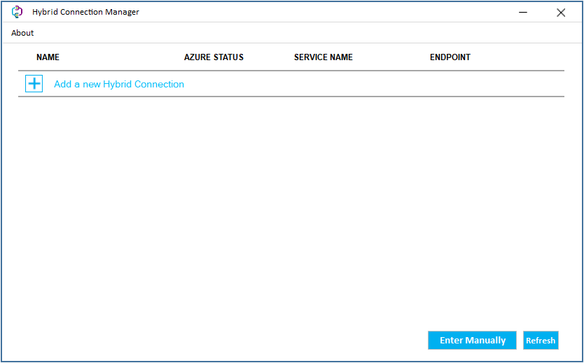 Captura de ecrã do Hybrid Connection Manager.