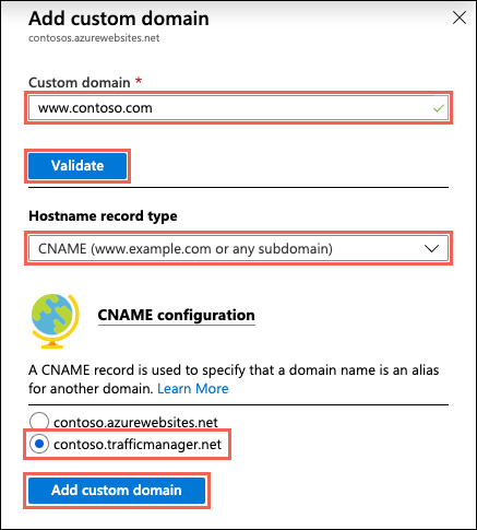 Adicionar o nome DNS à aplicação