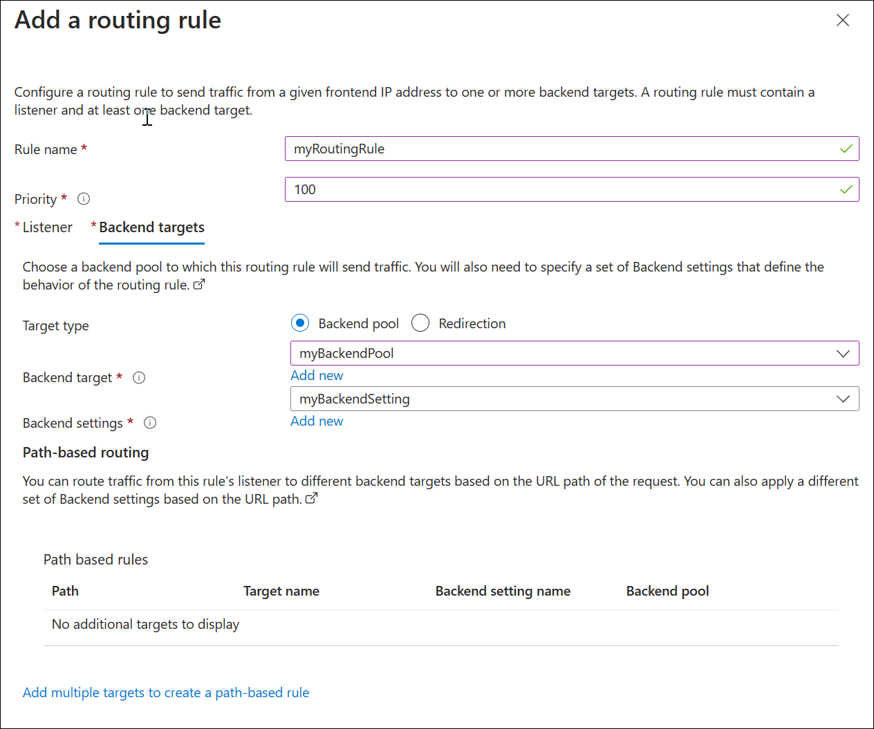 Uma captura de tela de criar novo gateway de aplicativo: regra de roteamento.