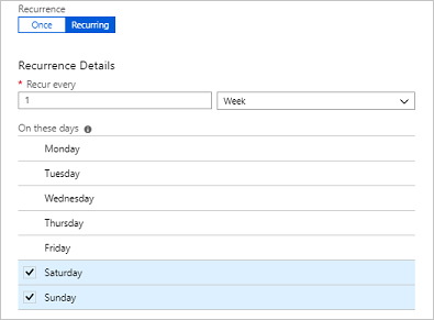 Definindo a programação recorrente do fim de semana