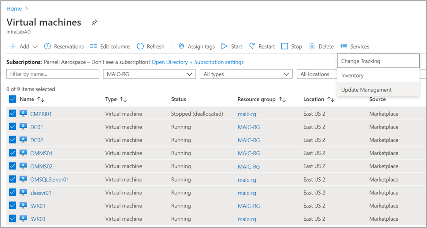 Lista de VMs