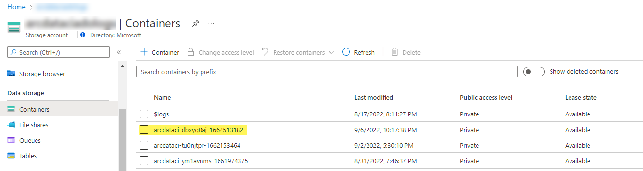 Uma captura de tela do contêiner de armazenamento do iniciador.