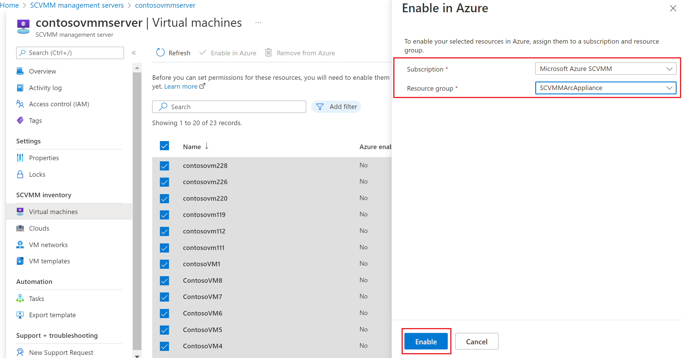 Captura de ecrã a mostrar como selecionar subscrição e grupo de recursos.