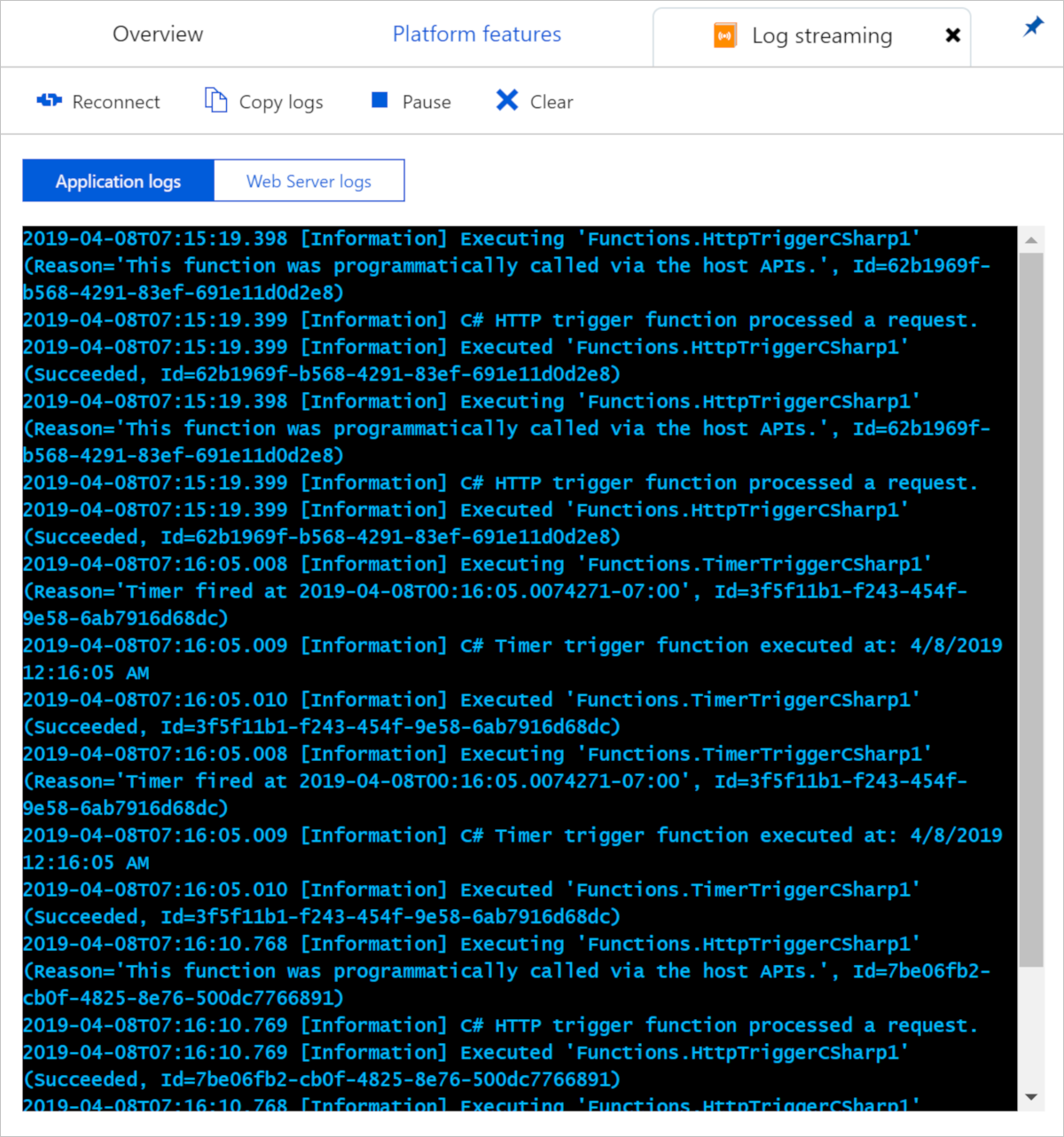 Ver logs de streaming no portal