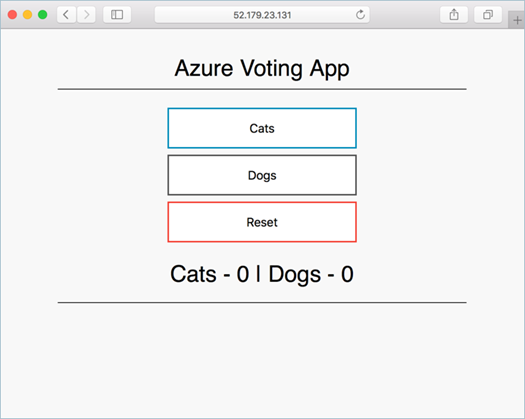 Captura de ecrã da navegação para a aplicação de exemplo Azure Vote.