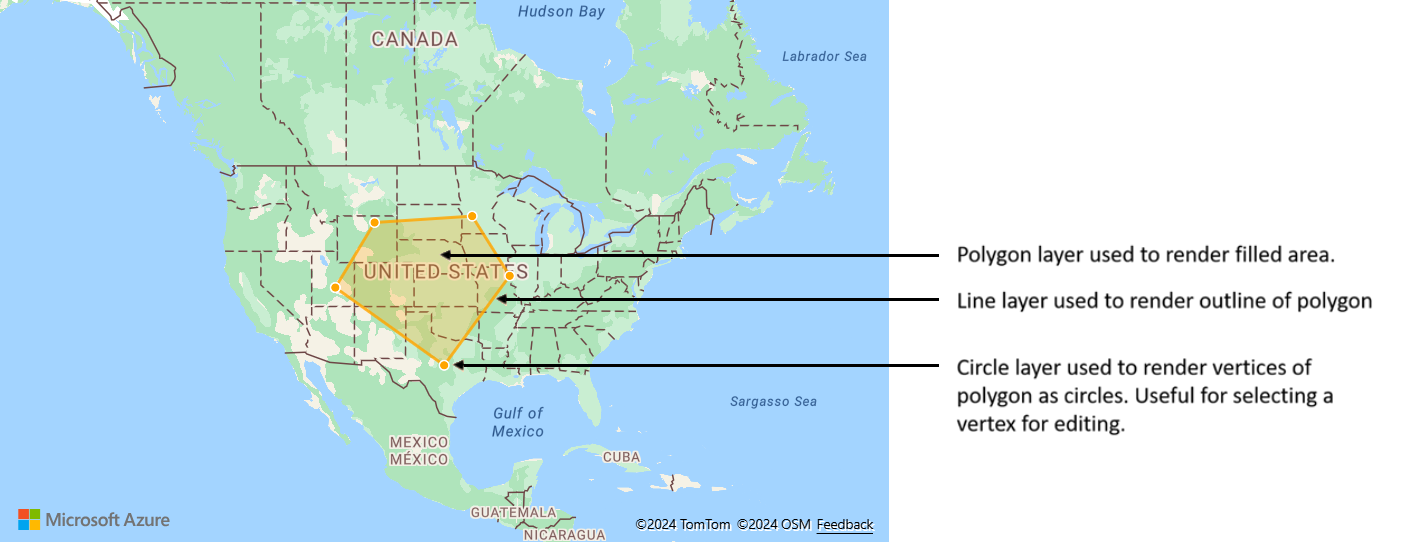 Mapa mostrando várias camadas renderizando dados de uma única fonte de dados