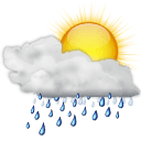 Captura de ecrã a mostrar o ícone Meteorologia que mostra chuveiros de chuva.