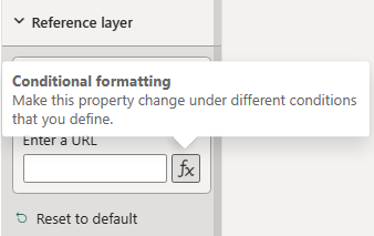 Captura de tela mostrando a seção de camadas de referência ao usar o DAX para a entrada de URL.