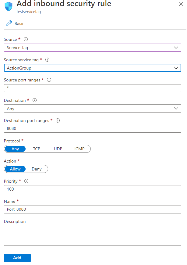 Captura de ecrã que mostra como adicionar uma etiqueta de serviço.