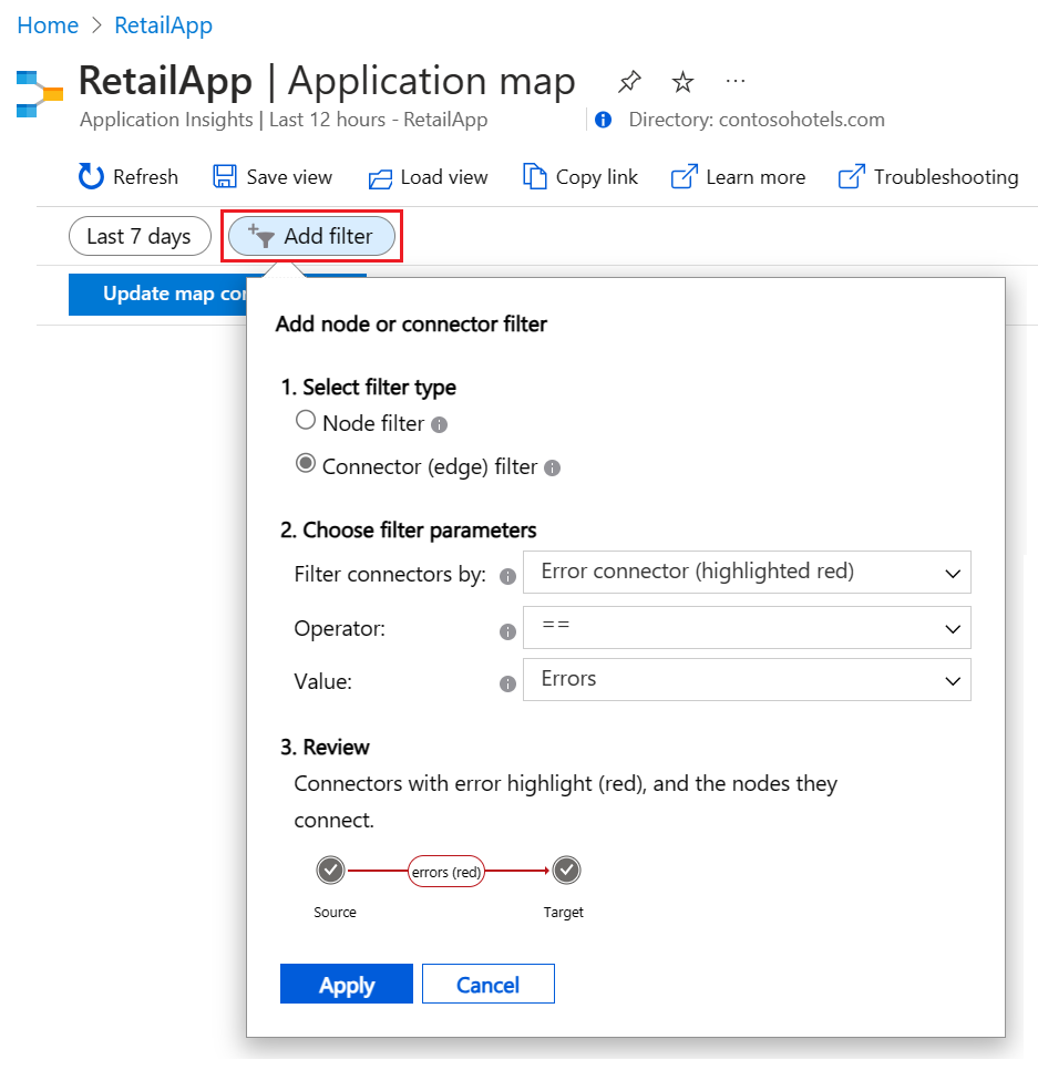 Captura de tela que mostra como abrir a opção Adicionar filtro no mapa do aplicativo.