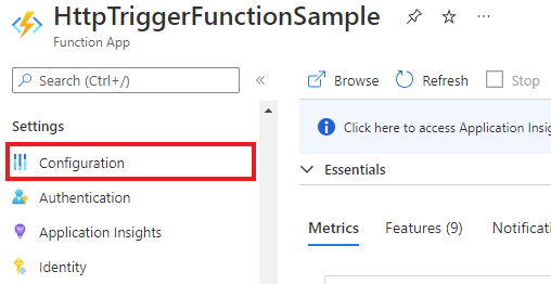 Captura de ecrã a mostrar a seleção de Configuração na secção Definições do menu do lado esquerdo.