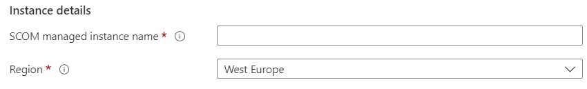 Captura de tela que mostra detalhes da instância para criar uma instância gerenciada SCOM.