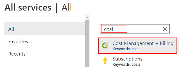 Captura de ecrã a mostrar uma pesquisa em Todos os serviços no portal do Azure.