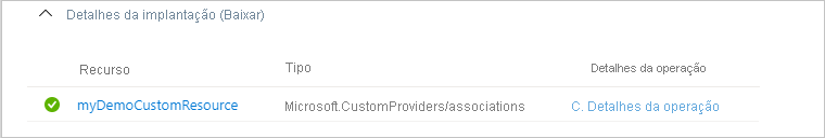 Captura de ecrã do portal do Azure a mostrar a implementação bem-sucedida do novo recurso de associações.