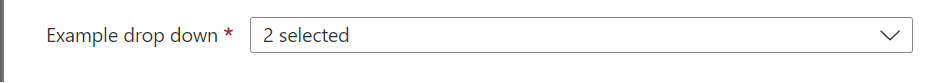 Captura de tela do elemento Microsoft.Common.DropDown UI com multi-seleção habilitada e vários valores padrão.