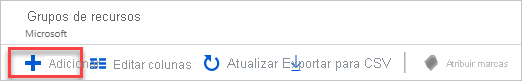 Captura de ecrã a mostrar a adição de um grupo de recursos no portal do Azure