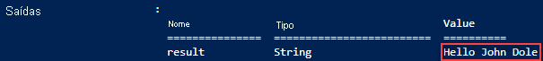 Captura de tela do script de implantação de modelo do Gerenciador de Recursos Olá saída mundial.