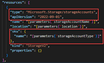 Definição da conta de armazenamento do modelo do Resource Manager