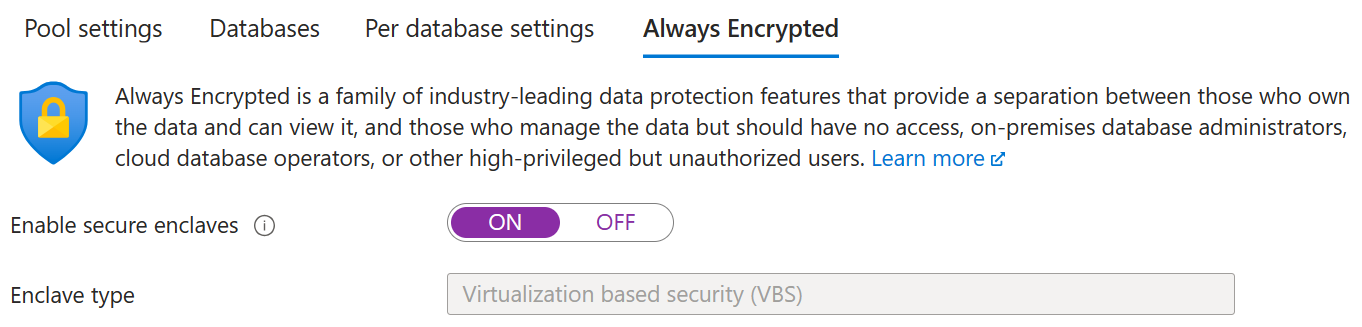 Captura de ecrã da habilitação de um enclave VBS para um pool elástico.