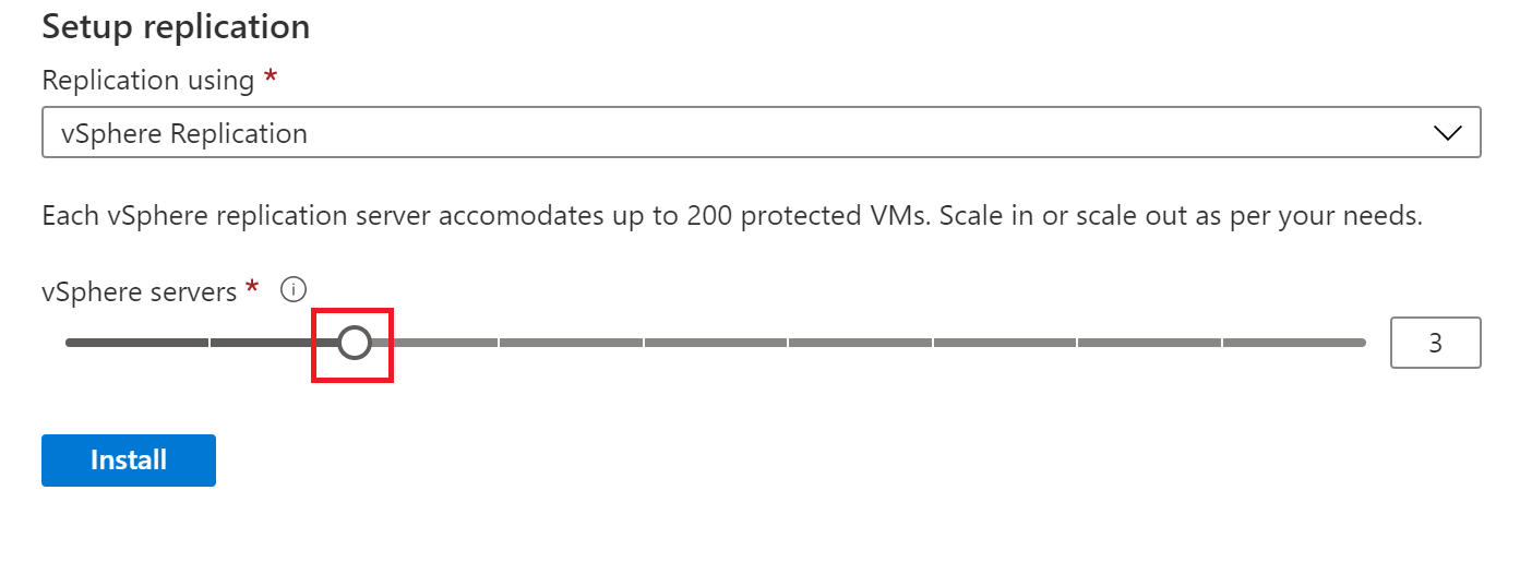 Captura de tela mostrando como aumentar ou diminuir o número de servidores de replicação.