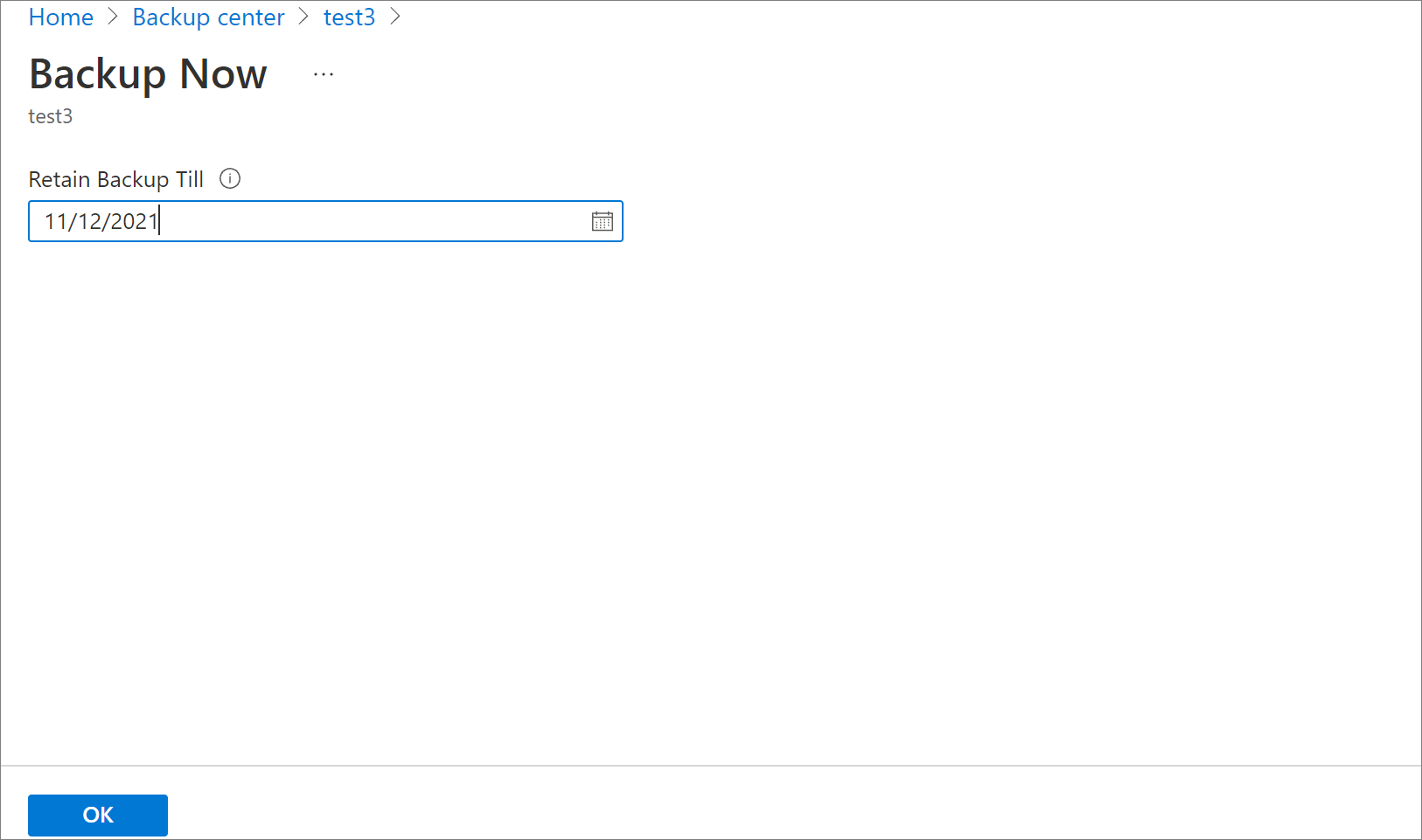 Captura de ecrã a mostrar para escolher a data de retenção.