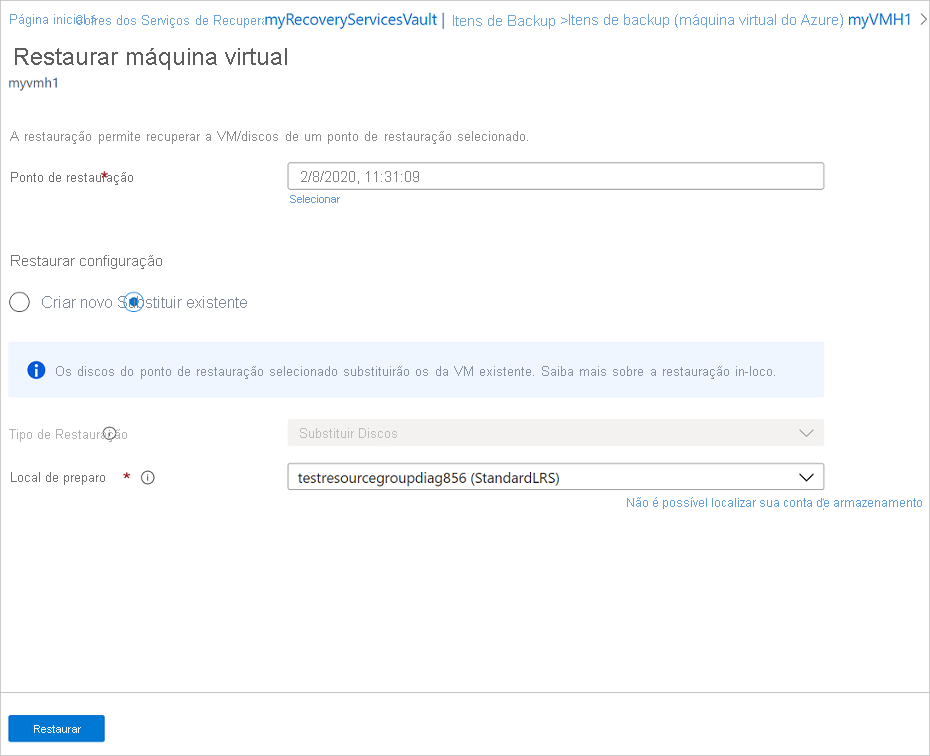 Assistente de restauração de configuração Substituir existente