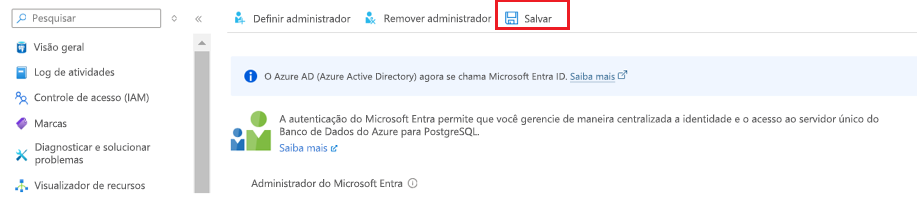 Screenshot showing how to save Active Directory admin user setting.