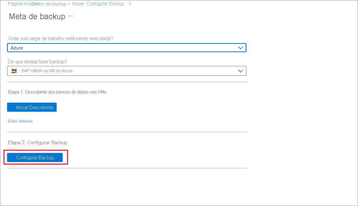 Captura de tela mostrando para configurar o Backup.