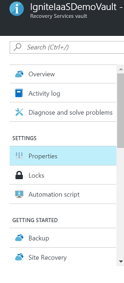 Screenshot of Recovery Services vault options