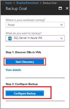 Meta de backup - SQL Server na VM do Azure