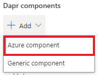 Captura de ecrã a mostrar a seleção do Componente do Azure no menu pendente.