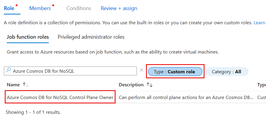 Captura de ecrã do painel 'Função' para adicionar uma atribuição de função.