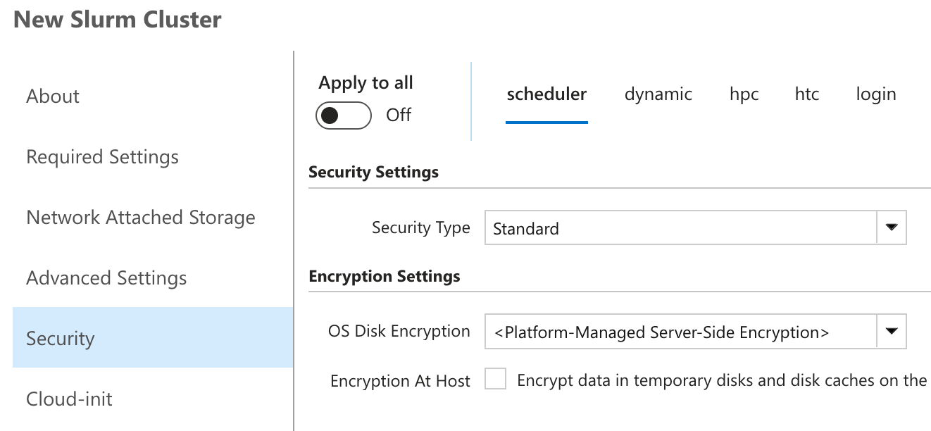 Definições de Matriz de Nós Separados do CycleCloud