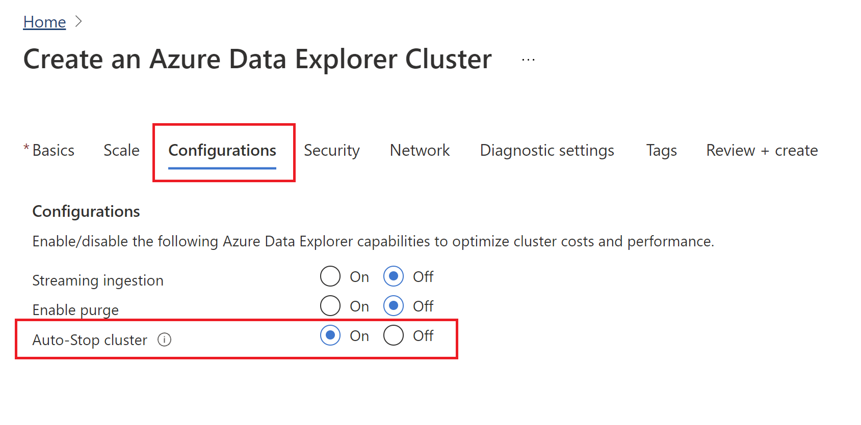 Captura de ecrã da configuração de paragem automática.