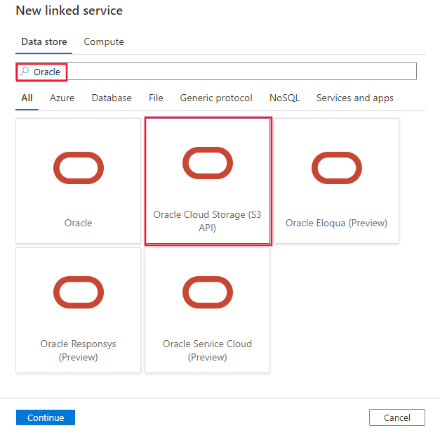 Captura de tela do conector do Oracle Cloud Storage.