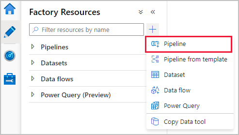 Captura de tela do portal do Azure da criação de um novo pipeline.