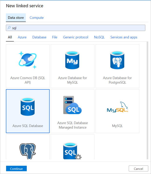 Captura de ecrã do portal do Azure a partir da criação de um novo serviço ligado da Base de Dados SQL do Azure.