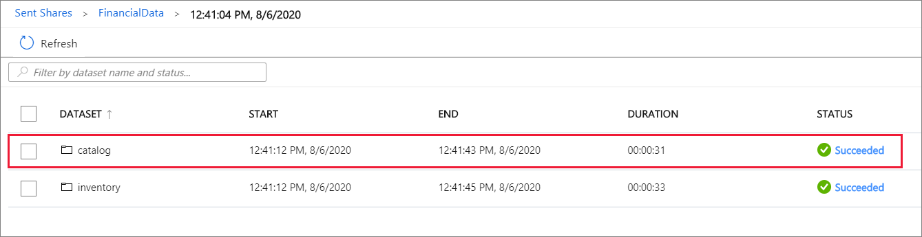 Screenshot of the dataset snapshot operations.