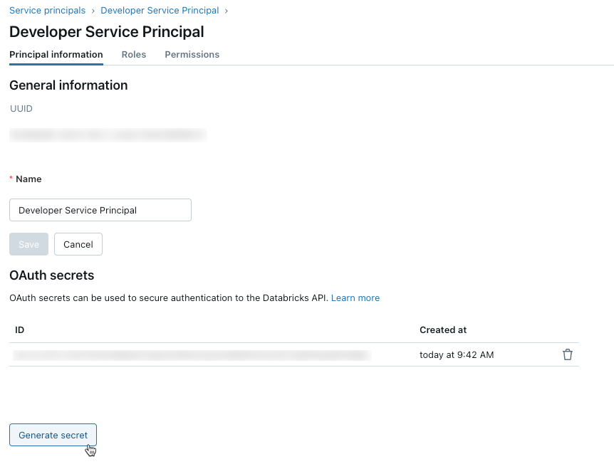 Gerar segredo OAuth a partir do espaço de trabalho