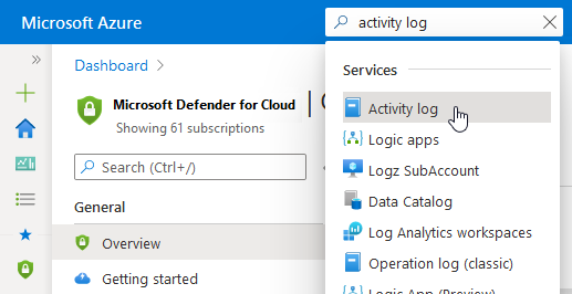 Como abrir o log de atividades do Azure.