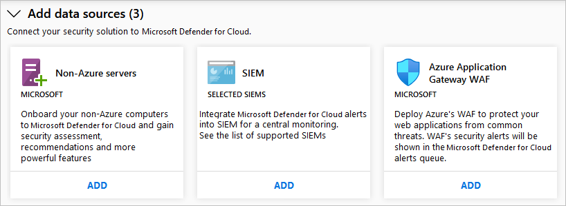 Captura de tela que mostra as fontes de dados adicionais disponíveis.