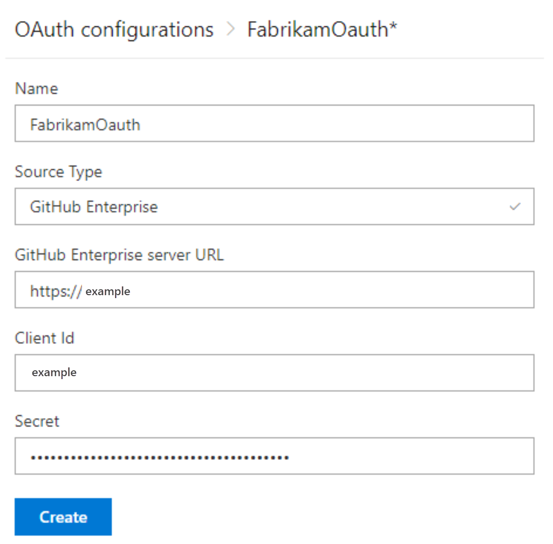 Captura de tela da caixa de diálogo de configuração do OAuth.